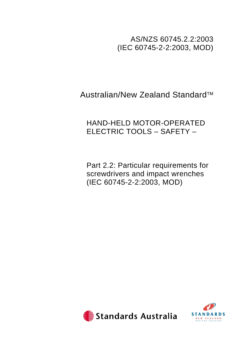 AS/NZS 60745.2.2-2003