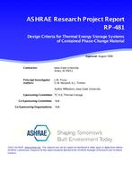 RP-481 — Design Criteria for Contained Phase Change Material in Thermal Storage Systems