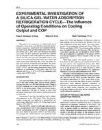 3911 — Experimental Investigation of a Silica Gel-Water Adsorption Refrigeration Cycle — The Influence of Operating Conditions on Cooling Output and COP