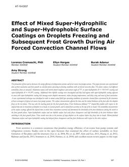 AT-19-C037 — Effect of Mixed Super-Hydrophilic and Super-Hydrophobic Surface Coatings on Droplets Freezing and Subsequent Frost Growth During Air Forced Convection Channel Flows