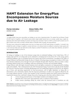 AT-19-C001 — HAMT Extension for EnergyPlus Encompasses Moisture Sources due to Air Leakage