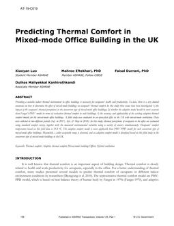 AT-19-C019 — Predicting Thermal Comfort in Mixed-mode Office Building in the UK