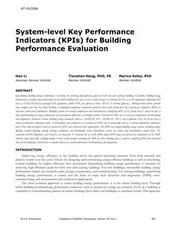 AT-19-C054 — System-level Key Performance Indicators (KPIs) for Building Performance Evaluation