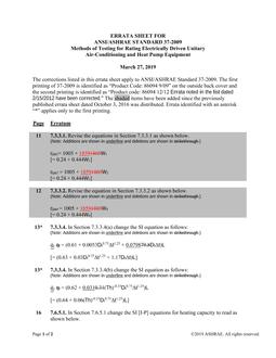 ASHRAE 37-2009 Errata (March 27, 2019)