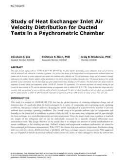 KC-19-C010 — Study of Heat Exchanger Inlet Air Velocity Distribution for Ducted Tests in a Psychrometric Chamber