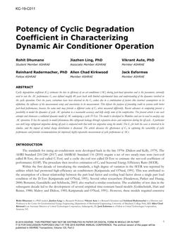 KC-19-C011 — Potency of Cyclic Degradation Coefficient in Characterizing Dynamic Air Conditioner Operation