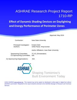 RP-1710 — Effect of Dynamic Shading Devices on Daylighting and Energy Performance of Perimeter Zones