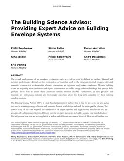 The Building Science Advisor: Providing Expert Advice on Building Envelope Systems