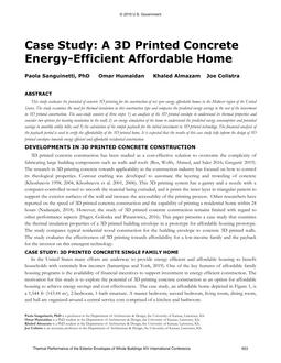 Case Study: A 3D Printed Concrete Energy-Efficient Affordable Home