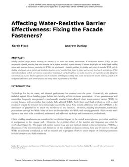 Affecting Water-Resistive Barrier Effectiveness: Fixing the Faade Fasteners?