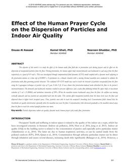 Effect of the Human Prayer Cycle on the Dispersion of Particles and Indoor Air Quality