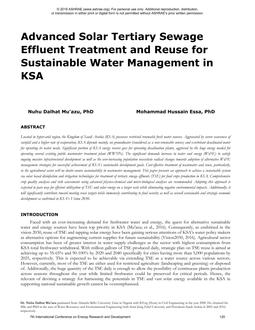 Advanced Solar Tertiary Sewage Effluent Treatment and Reuse for Sustainable Water Management in KSA