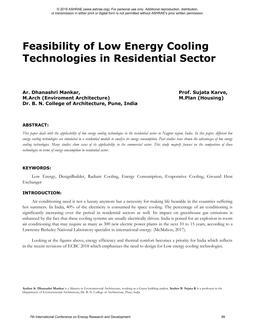 Feasibility of Low Energy Cooling Technologies in Residential Sector