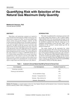 OR-20-003  — Quantifying Risk with Selection of the Natural Gas Maximum Daily Quantity