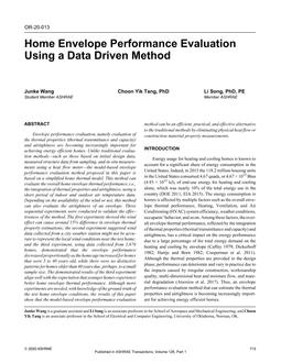 OR-20-013 — Home Envelope Performance Evaluation Using a Data Driven Method