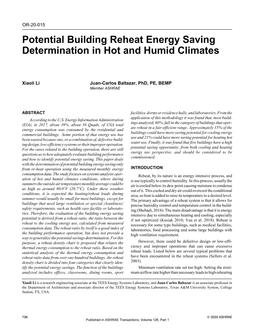 OR-20-015 — Potential Building Reheat Energy Saving Determination in Hot and Humid Climates