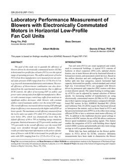 OR-20-018 — Laboratory Performance Measurement of Blowers with Electronically Commutated Motors in Horizontal Low-Profile Fan Coil Units (RP-1741)