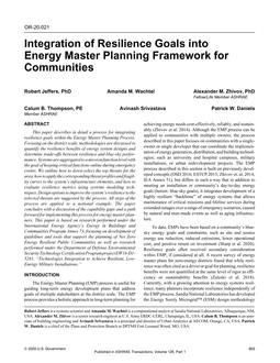 OR-20-021 — Integration of Resilience Goals into Energy Master Planning Framework for Communities