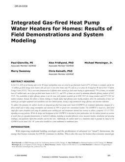 OR-20-C038 — Integrated Gas-fired Heat Pump Water Heaters for Homes: Results of Field Demonstrations and System Modeling