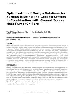 OR-20-C064 — Optimization of Design Solutions for Surplus Heating and Cooling System in Combination with Ground Source Heat Pump/Chillers