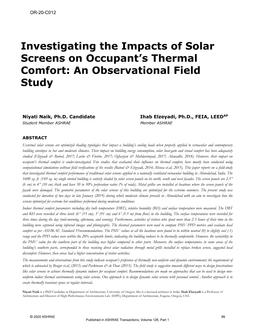 OR-20-C012 — Investigating the impacts of Solar Screens on Occupant's Thermal Comfort: An Observational Field Study