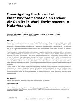 OR-20-C013 — Investigating the Impact of Plant Phytoremediation on Indoor Air Quality in Work Environments: A Meta-Analysis