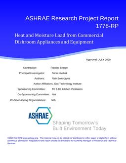 RP-1778 — Heat and Moisture Load from Commercial Dishroom Appliances and Equipment