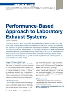 Engineer's Notebook: Performance-Based Approach to Laboratory Exhaust Systems