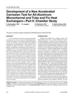 VC-20-005 — Development of a New Accelerated Corrosion Test for All-Aluminum Microchannel and Tube and Fin Heat Exchangers–Part II: Chamber Study (RP-1645)