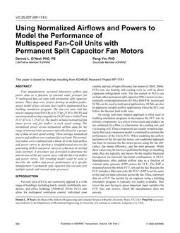 VC-20-007 — Using Normalized Airflows and Powers to Model the Performance of Multispeed Fan-Coil Units with Permanent Split Capacitor Fan Motors (RP-1741)