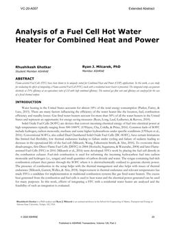 VC-20-A007 — Analysis of a Fuel Cell Hot Water Heater for Combined Heat and Power