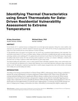 VC-20-C005 — Identifying Thermal Characteristics using Smart Thermostats for Data-Driven Residential Vulnerability Assessment to Extreme Temperatures