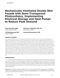 VC-20-C015 — Mechanically Ventilated Double Skin Faade with Semi-Transparent Photovoltaics, Implementing Electrical Storage and Heat Pumps to Reduce Peak Demand