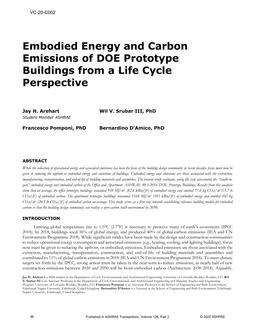 VC-20-C002 — Embodied Energy and Carbon Emissions of DOE Prototype Buildings from a Life Cycle Perspective