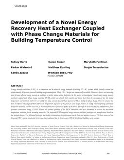 VC-20-C042 — Development of a Novel Energy Recovery Heat Exchanger Coupled with Phase Change Materials for Building Temperature Control