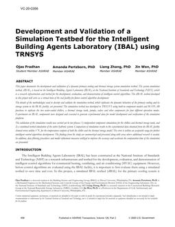 VC-20-C056 — Development and Validation of a Simulation Testbed for the Intelligent Building Agents Laboratory (IBAL) using TRNSYS