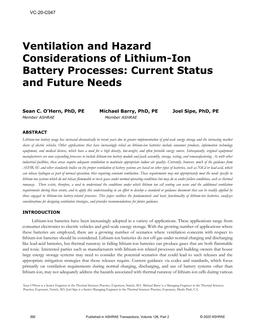 VC-20-C047 — Ventilation and Hazard Considerations of Lithium-Ion Battery Processes: Current Status and Future Needs