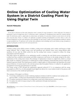 VC-20-C052 — Online Optimization of Cooling Water System in a District Cooling Plant by Using Digital Twin