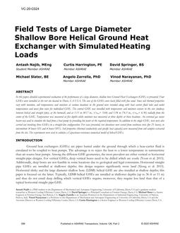 VC-20-C024 — Field Tests of Large Diameter Shallow Bore Helical Ground Heat Exchanger with Simulated Heating Loads