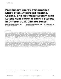 VC-20-C032 — Preliminary Energy Performance Study of an Integrated Heating, Cooling, and Hot Water System with Latent Heat Thermal Energy Storage in Different U.S. Climate Zones