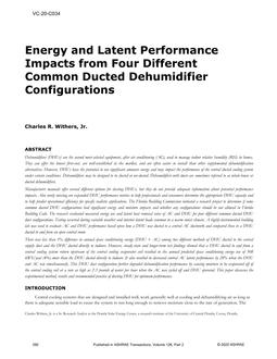 VC-20-C034 — Energy and Latent Performance Impacts from Four Different Common Ducted Dehumidifier Configurations