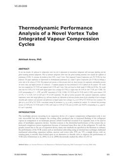 VC-20-C039 — Thermodynamic Performance Analysis of a Novel Vortex Tube Integrated Vapour Compression Cycles