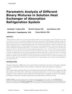 VC-20-C037 — Parametric Analysis of Different Binary Mixtures in Solution Heat Exchanger of Absorption Refrigeration System