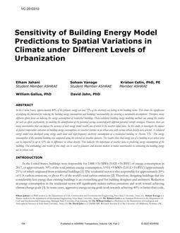 VC-20-C010 — Sensitivity of Building Energy Model Predictions to Spatial Variations in Climate under Different Levels of Urbanization