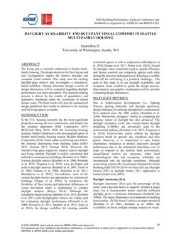 Daylight Availability and Occupant Visual Comfort in Seattle Multi-Family Housing