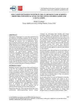 Education of Passive Systems in the US Architecture Schools: From the Conceptual Level to the Levels of Simulation and Calculation