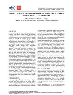 Optimization of Double Skin Faades with Integrated Renewable Energy Source in Cold Climates