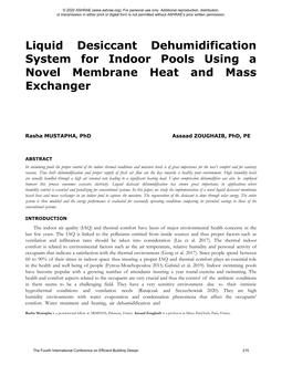 Liquid Dessicant Dehumidification System for Indoor Pools Using a Novel Membrane Heat and Mass Exchanger