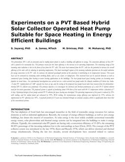 Experiments on a PVT-Based Hybrid Solar Collector Operated Heat Pump Suitable for Space Heating Applications in Energy Efficient Buildings