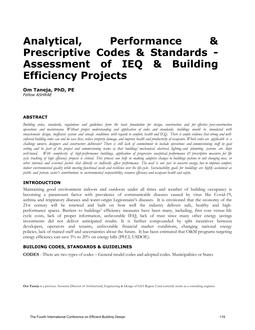 Analytical, Performance, and Prescriptive Codes and Standard–Assessment of IEQ and Building Efficiency Projects